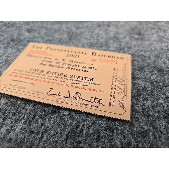1931 Pennsylvania Railroad System Pass #HF72875 Paper Signed - Picture 3 of 7